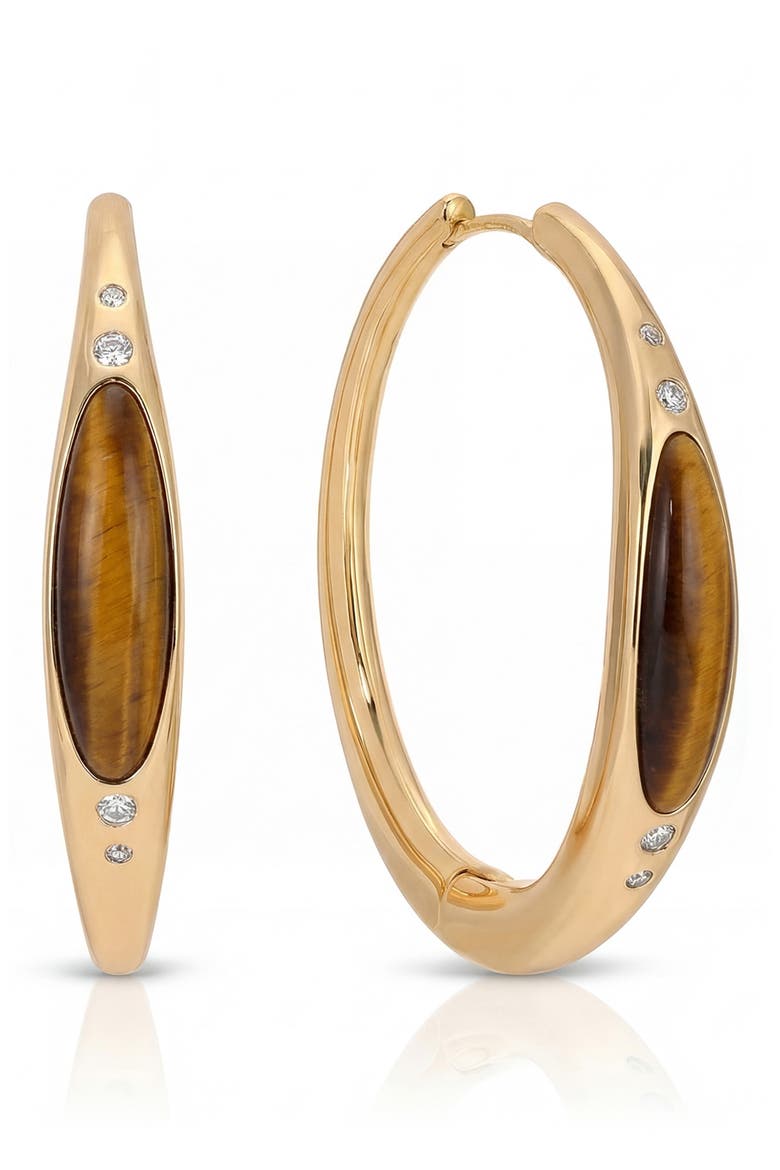 Solstice 18k Gold Plated Tiger Eye Hoop Earrings, Main, color, TIGERS EYE