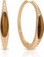 Ettika Solstice 18k Gold Plated Tiger Eye Hoop Earrings