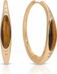 Ettika Solstice 18k Gold Plated Tiger Eye Hoop Earrings