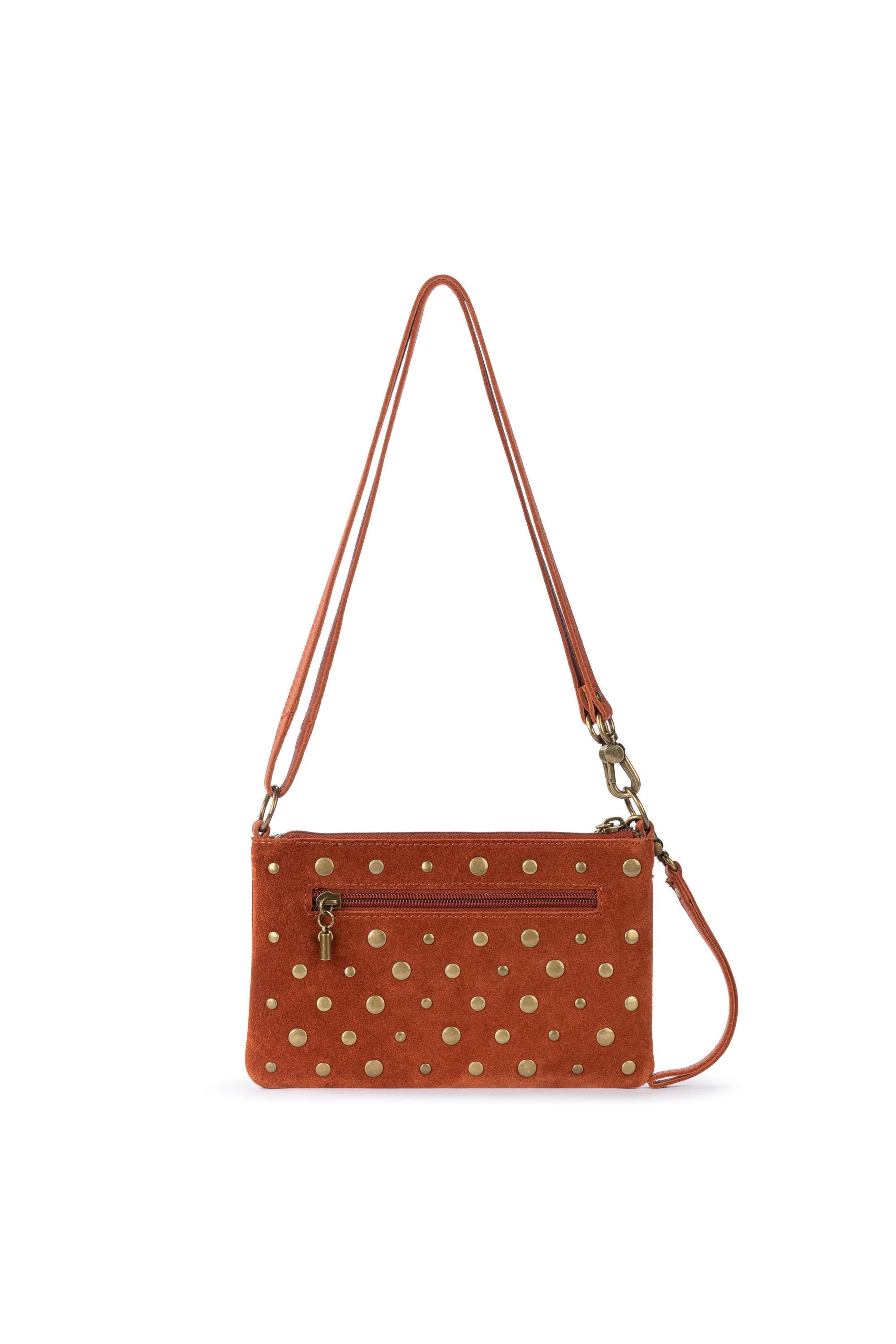 Vita Hand Leather Crossbody Wristlet, Alternate, color, Persimmon Suede Gold Stud