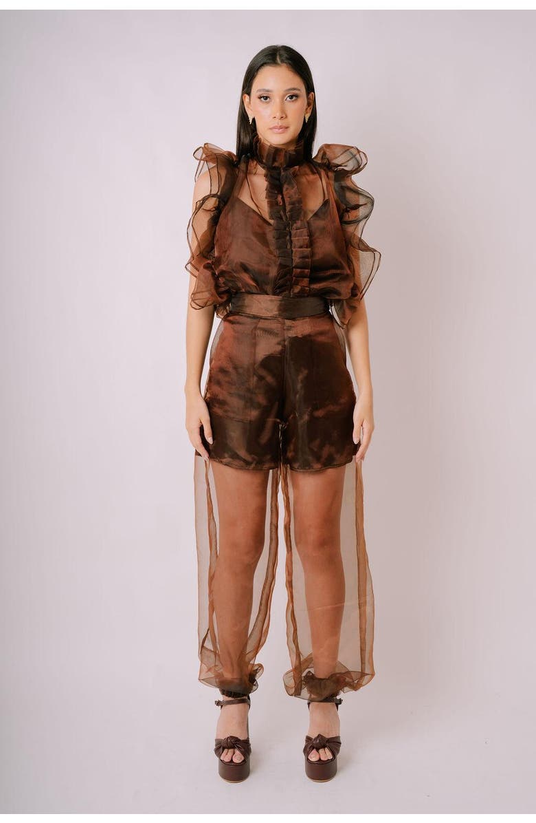 San Malo Sheer Organza Pants, Main, color, Brown