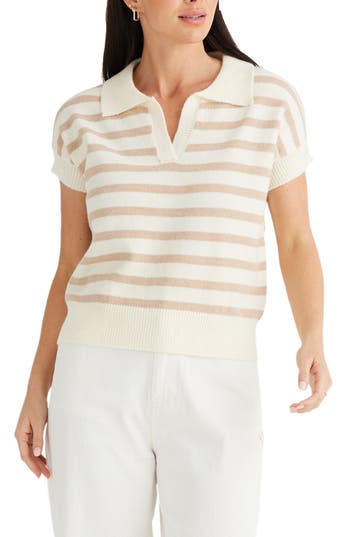 BRAVE + TRUE BRAVE+TRUE ANGELICA STRIPE SHORT SLEEVE POLO SWEATER 