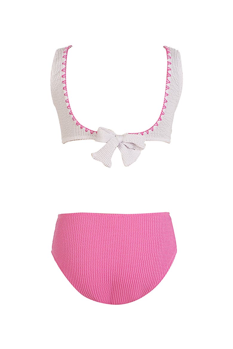 Textured Geometric Cutout with Ring Detail One-Piece Swimsuit, Alternate, color, White