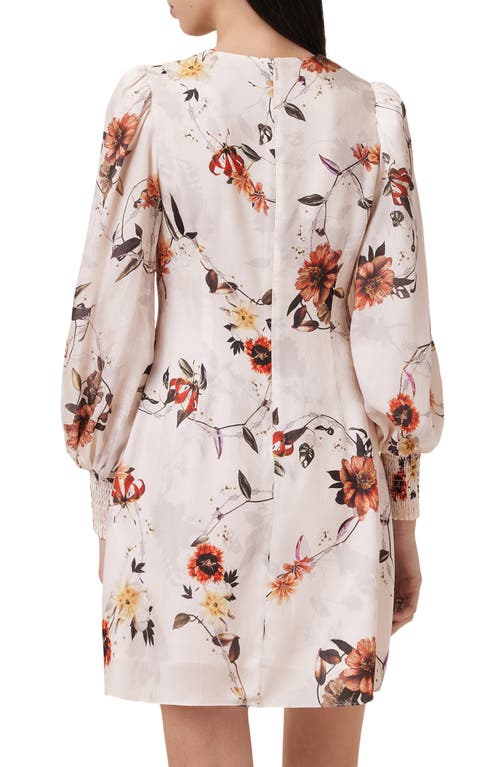Allsaints Auden Sanibel Floral & Floral Jacquard Long Sleeve Dress In Unity Ecru White