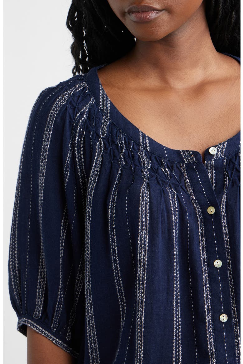 Rix Embroidered Stripe Linen Blend Top, Alternate, color, MARINA STRIPE