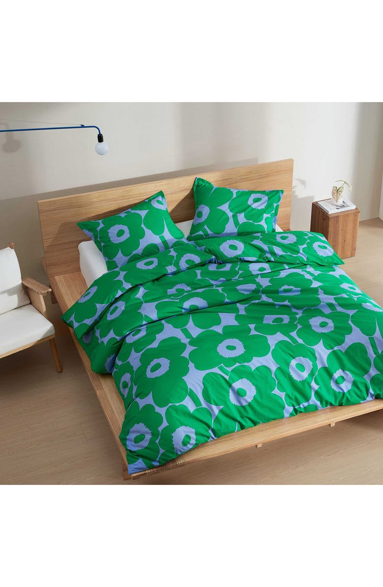Marimekko Unikko Cotton Percale Duvet Cover & Shams Set, Alternate, color, Medium / Dark Green
