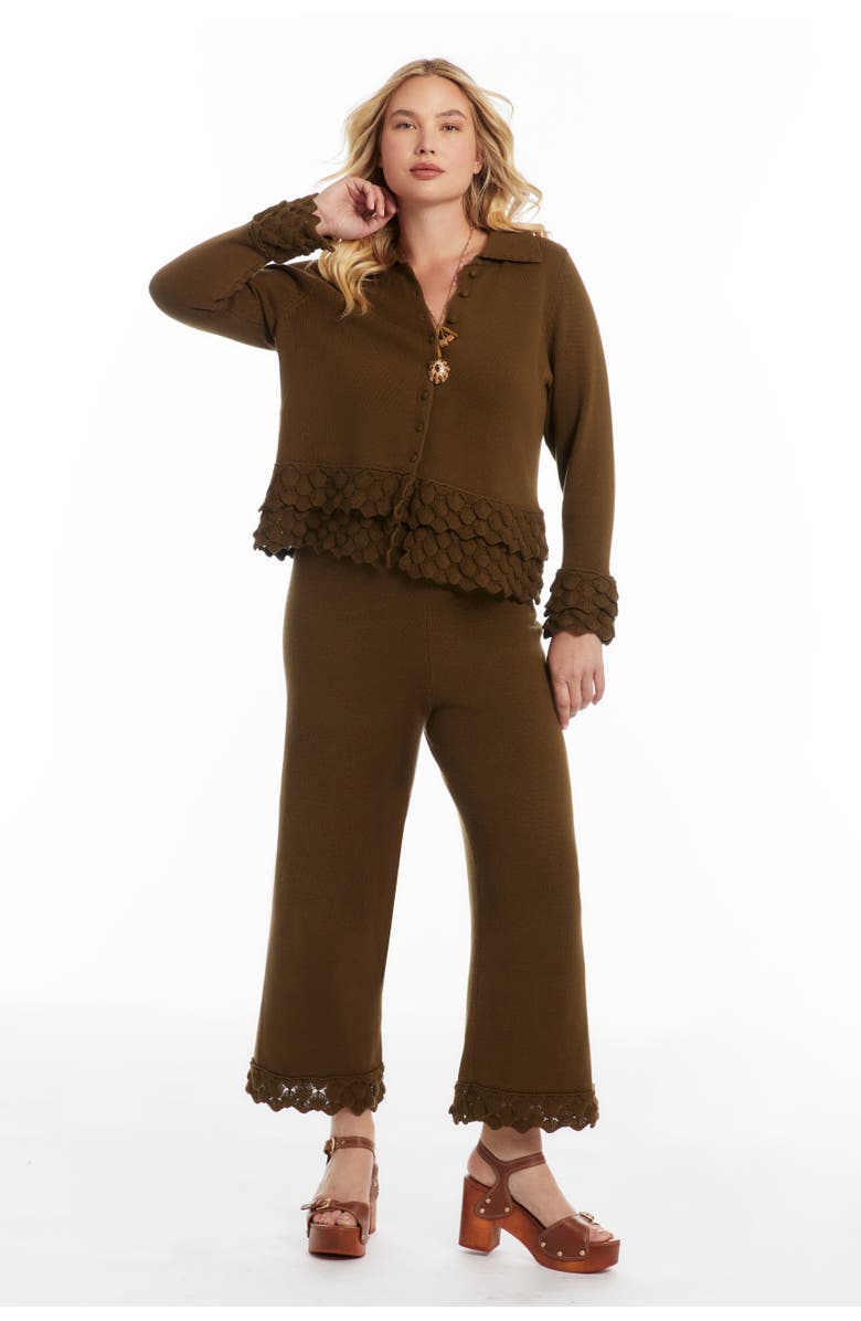 June + Vie Ruffled Peplum Cardigan Sweater, Alternate, color, Dark Olive