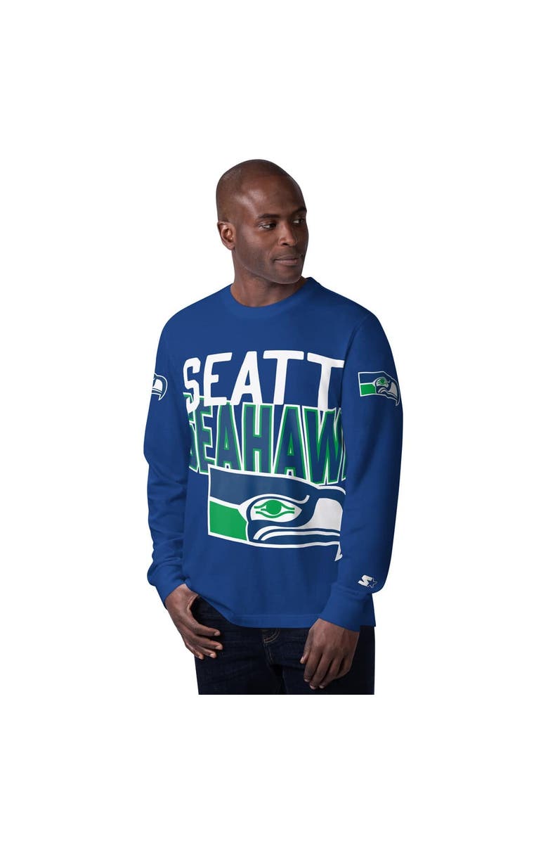 STARTER Men
s Starter Navy Seattle Seahawks Extreme Clutch Hit Vintage Logo Long Sleeve T-Shirt, Main, color, 