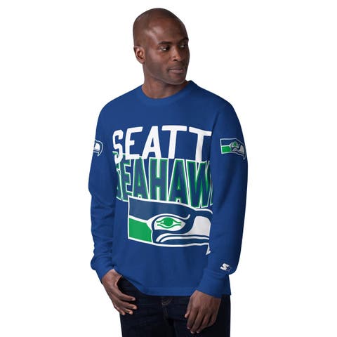 Men's Starter Navy Seattle Seahawks Extreme Clutch Hit Vintage Logo Long Sleeve T-Shirt