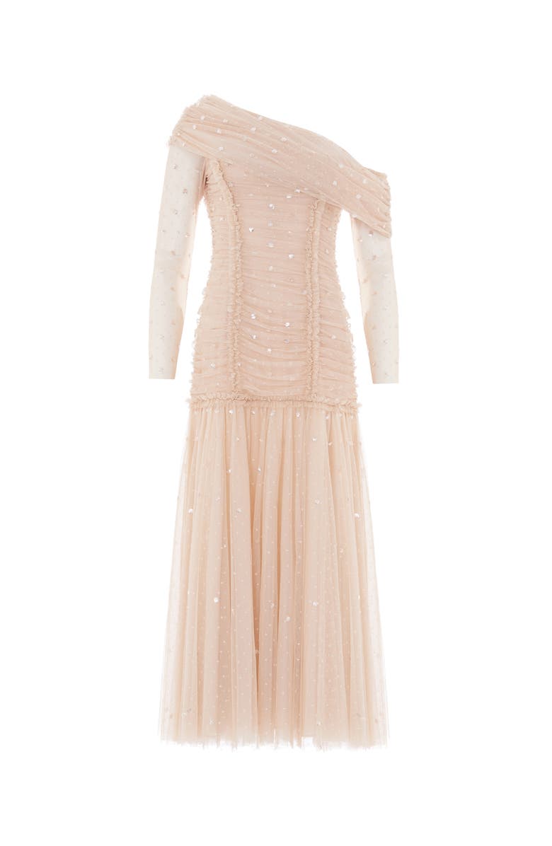 Needle & Thread Gigi Dot One-Shoulder Ruched Gown, Alternate, color, Beige