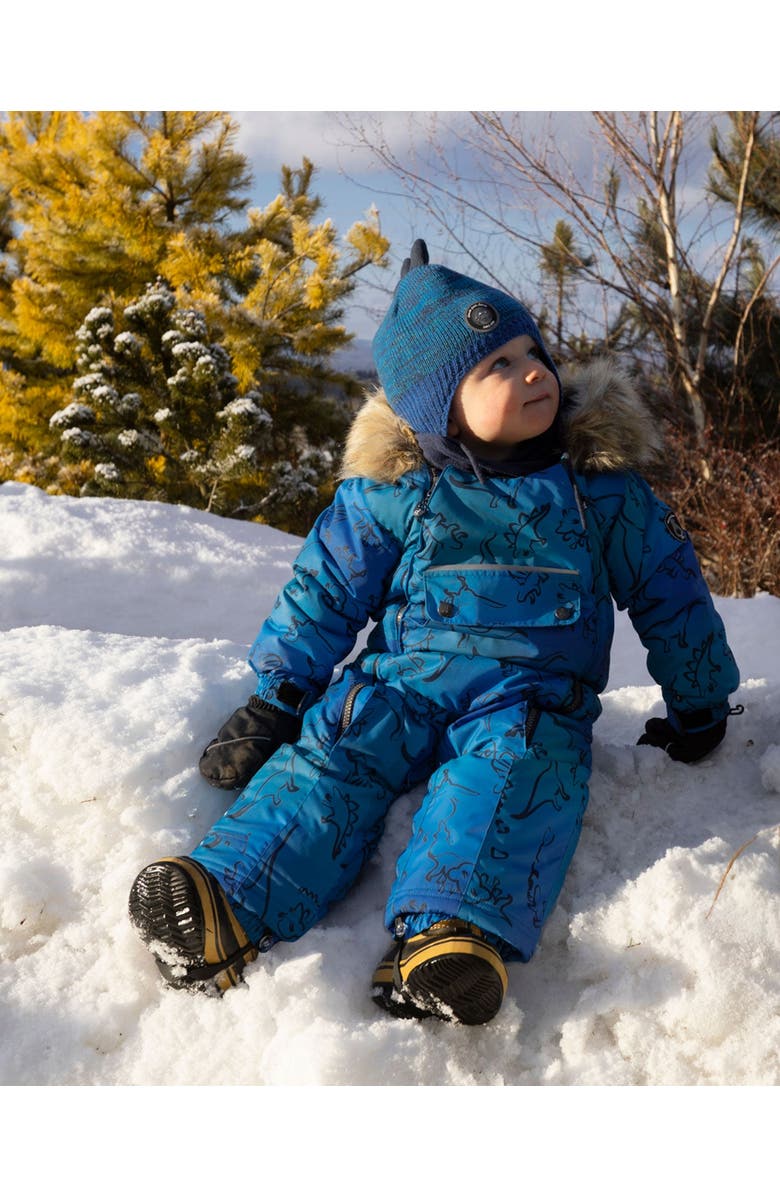 Deux par Deux One-Piece Play Snowsuit Designed for Car Seat Dinosaur, Alternate, color, Blue Gradient