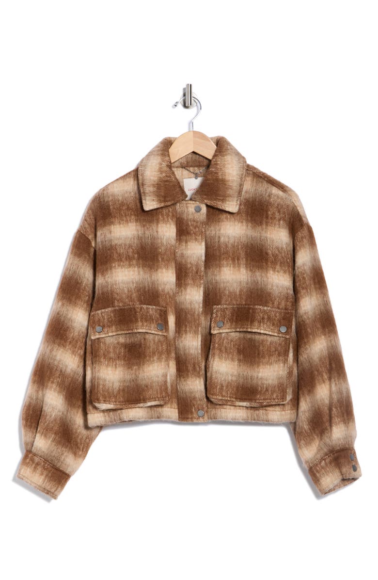 Lucky Brand Plaid Jacket, Alternate, color, Light Brown Ombre