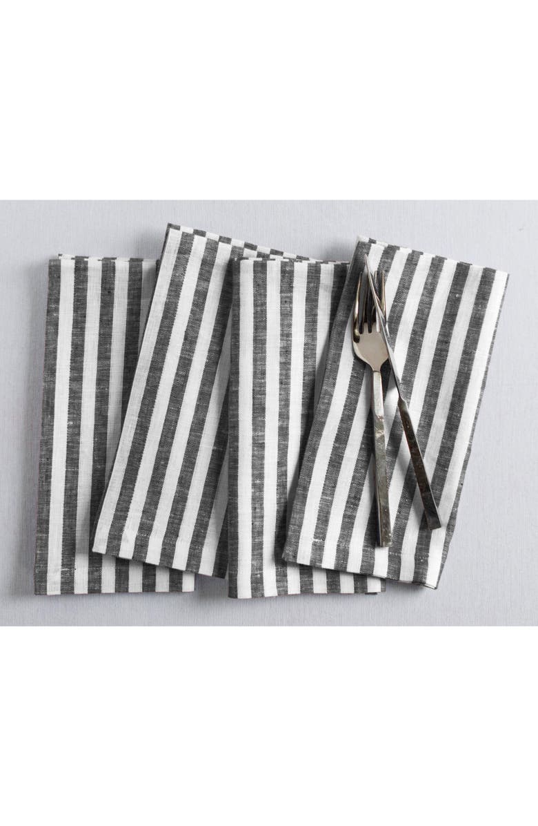 Solino Home Linen Dinner Napkins - Amalfi Stripe, 20" x 20" Inch, Alternate, color, Black And White