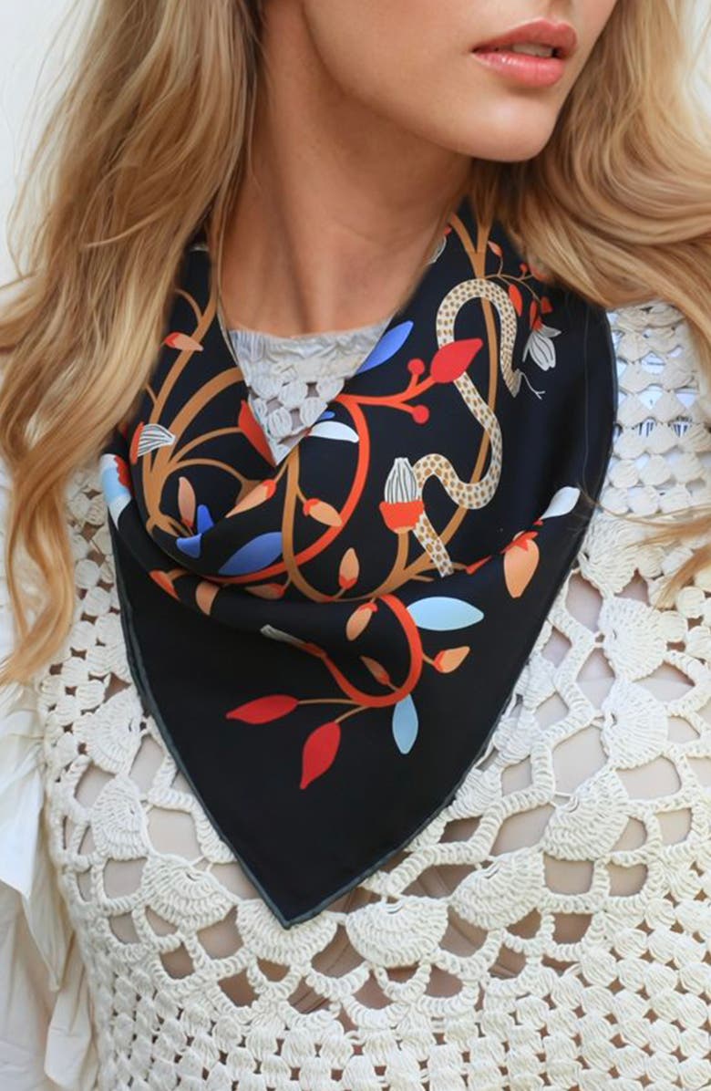 Jessie Zhao New York Double Sided Silk Scarf Of Night's Enchanted Garden, Alternate, color,