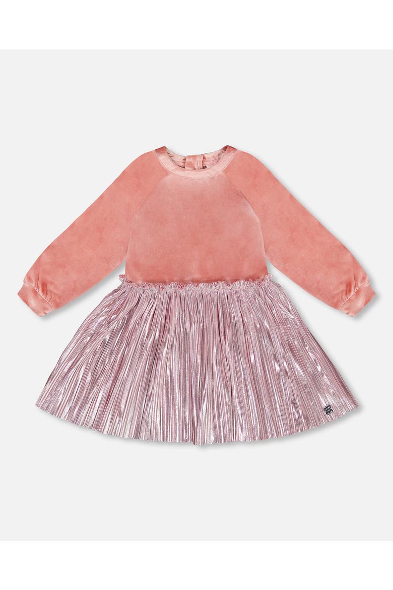 Little Girl's Bi-Material Long Sleeve Dress Light Pink, Main, color, Silver Pink