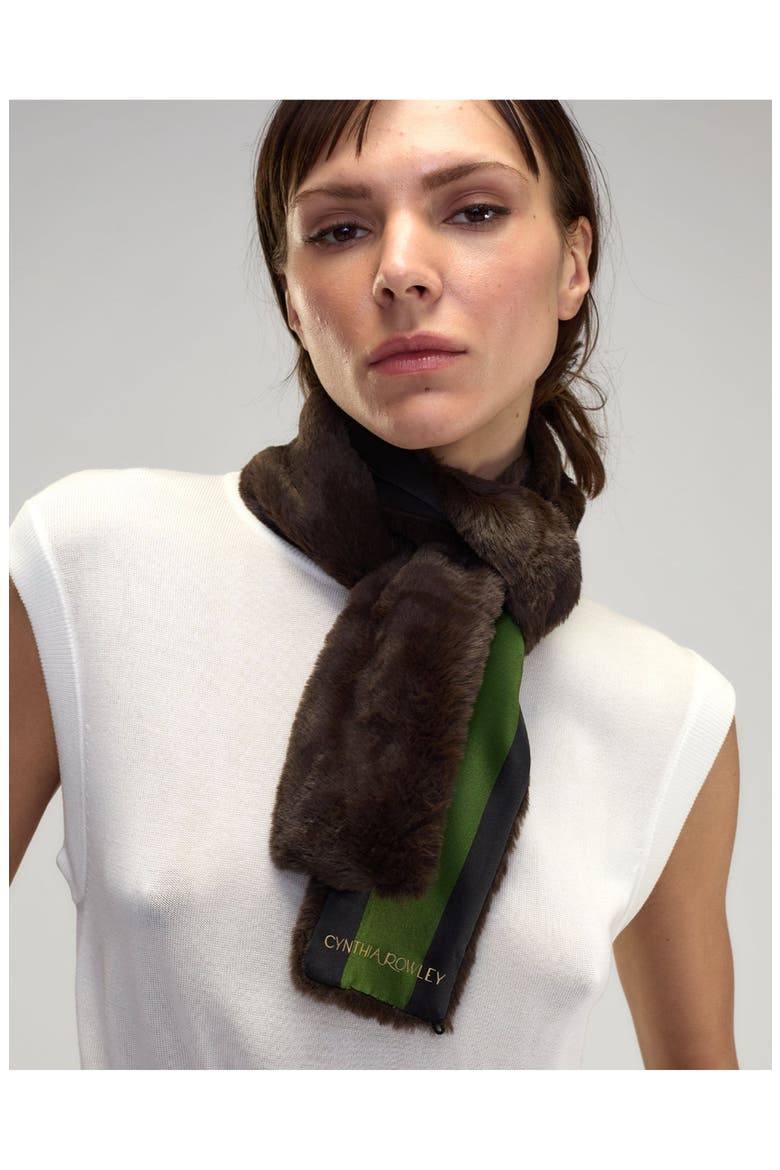 Out East Faux Fur Silk Scarf, Alternate, color, BROWN