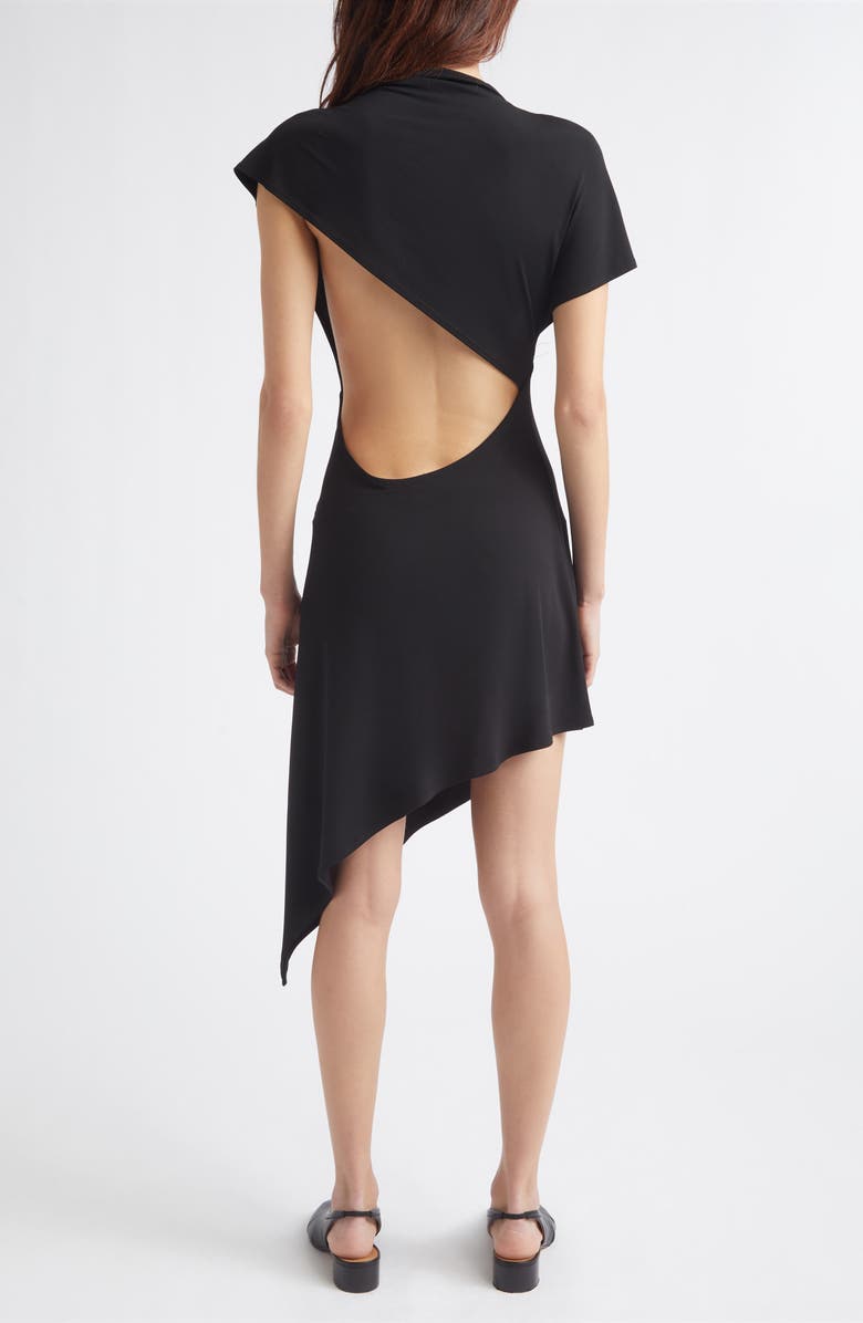 Sandy Liang Sonar Asymmetric Jersey Cutout Dress, Alternate, color, Black