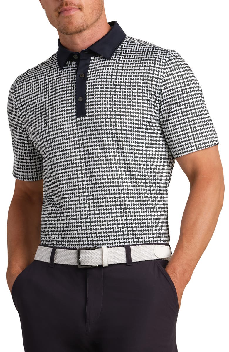 Rhone Golf Sport Geo Print Performance Polo, Main, color, Moss Green Wavy Geo