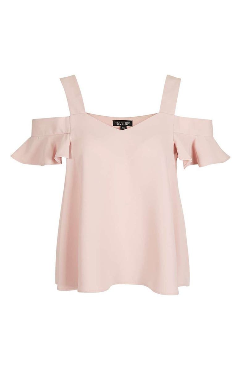 Topshop 'Polly' Ruffle Bardot Top, Alternate, color, Blush