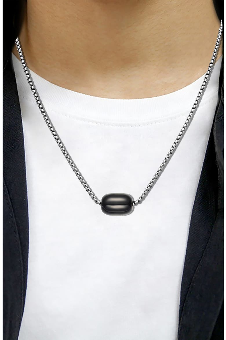 Men's Stainless Steel Semiprecious Stone Bead Pendant Necklace, Alternate, color, BLACK