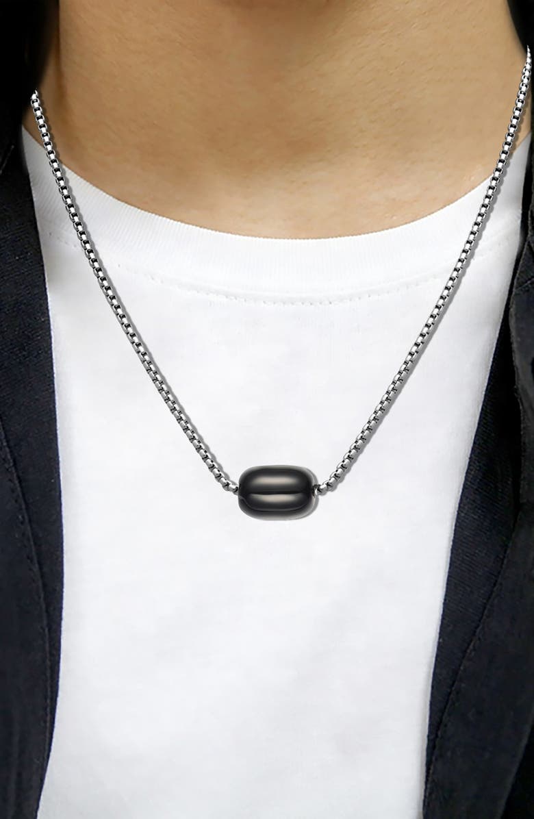 VAN HEUSEN Men's Stainless Steel Semiprecious Stone Bead Pendant Necklace, Alternate, color, Black
