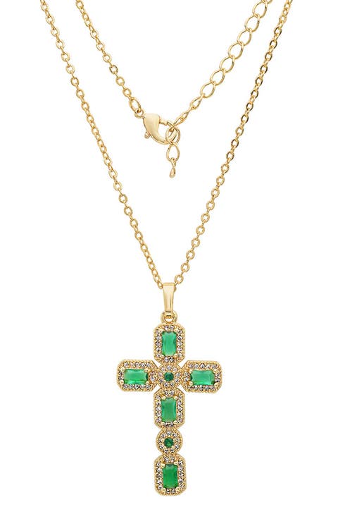 18k Gold Plated Stone Cross Pendant Necklace