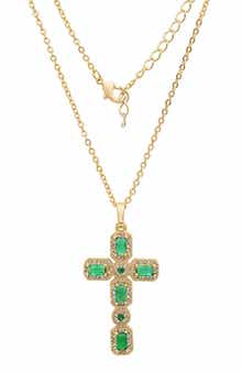 18k Gold Plated Stone Cross Pendant Necklace