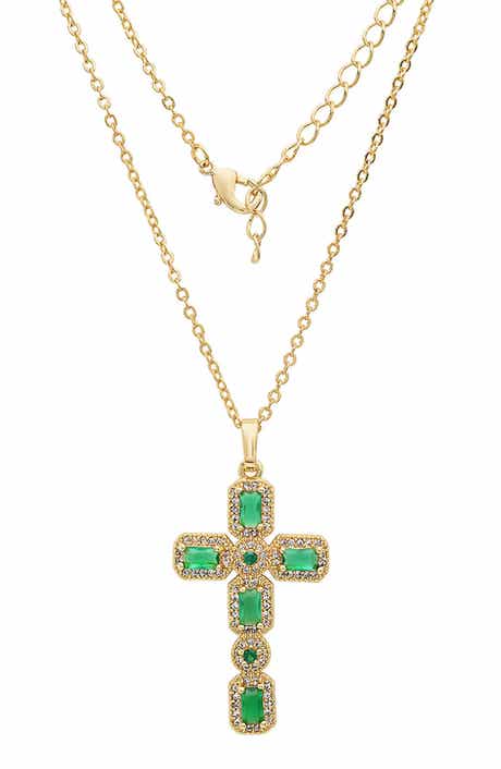 18k Gold Plated Stone Cross Pendant Necklace