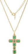 STEELTIME 18k Gold Plated Stone Cross Pendant Necklace