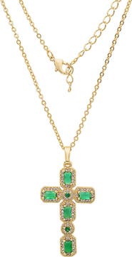 STEELTIME 18k Gold Plated Stone Cross Pendant Necklace