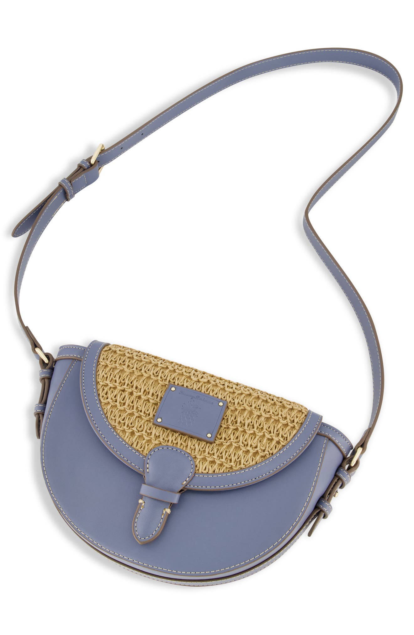 Tommy Bahama Logo Debossed Raffia Crossbody Bag, Alternate, color, Navy