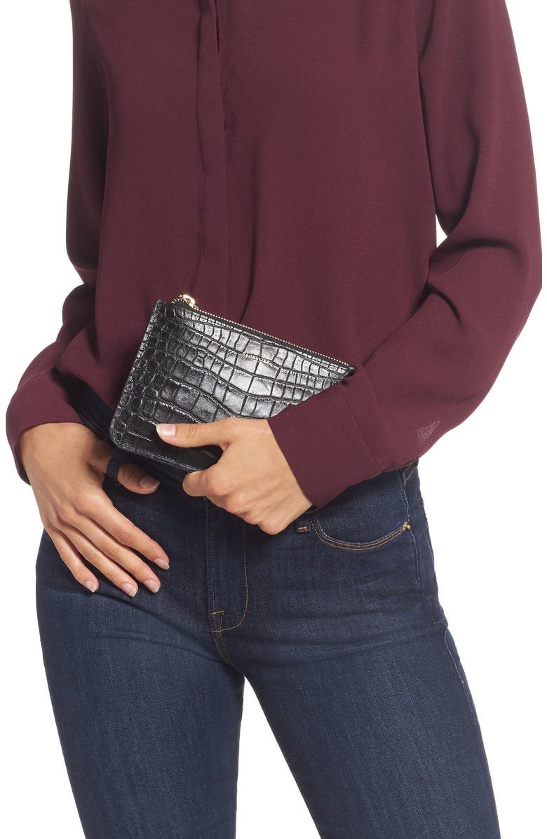 DeMellier Brooklyn Croc Embossed Leather Clutch, Alternate, color,