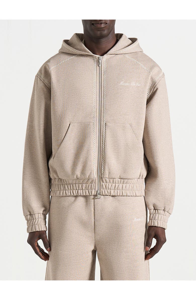 Manière De Voir Ollie Unisex Whipstitch Raglan Effect Zip Hoodie, Main, color, Taupe