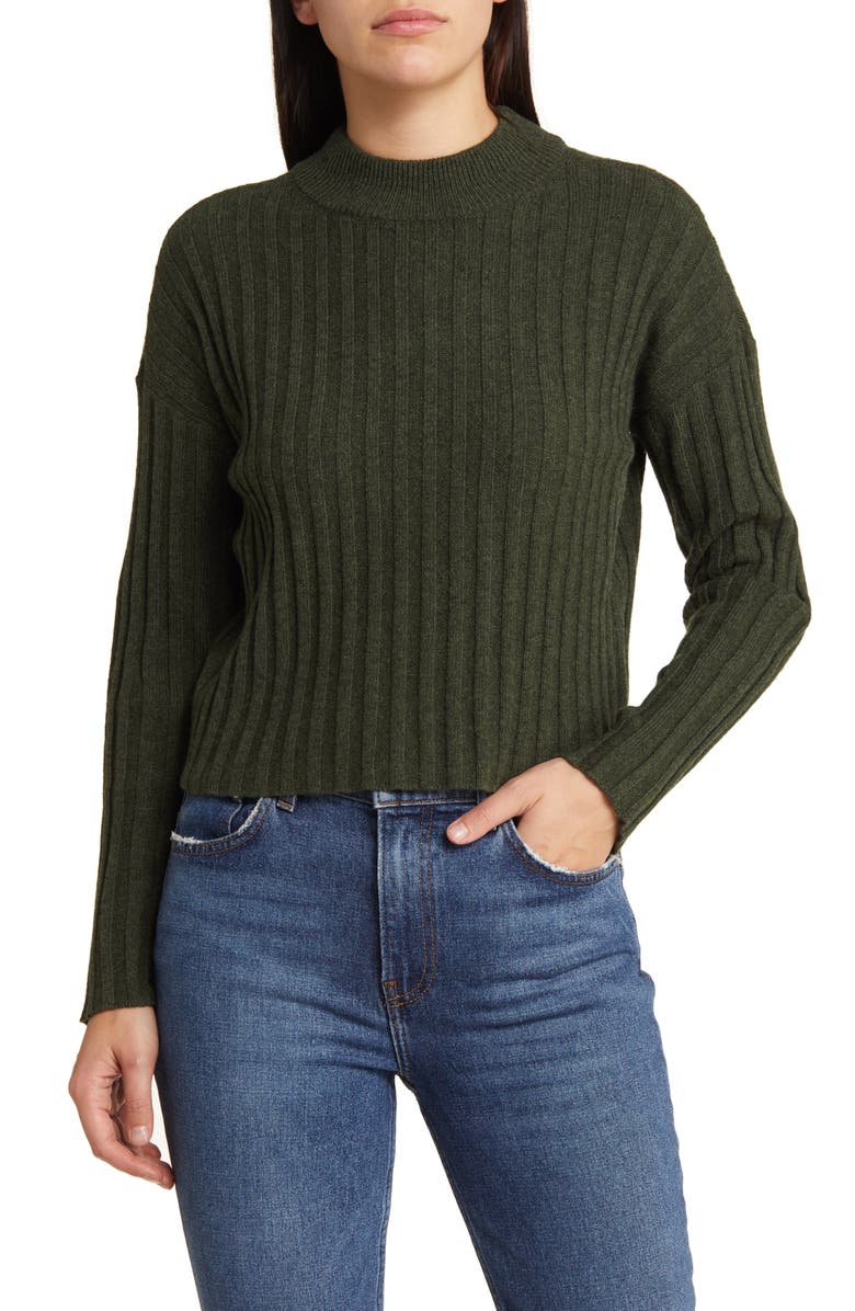 Madewell Mock Neck Crop Sweater, Main, color, Heather Dark Forest