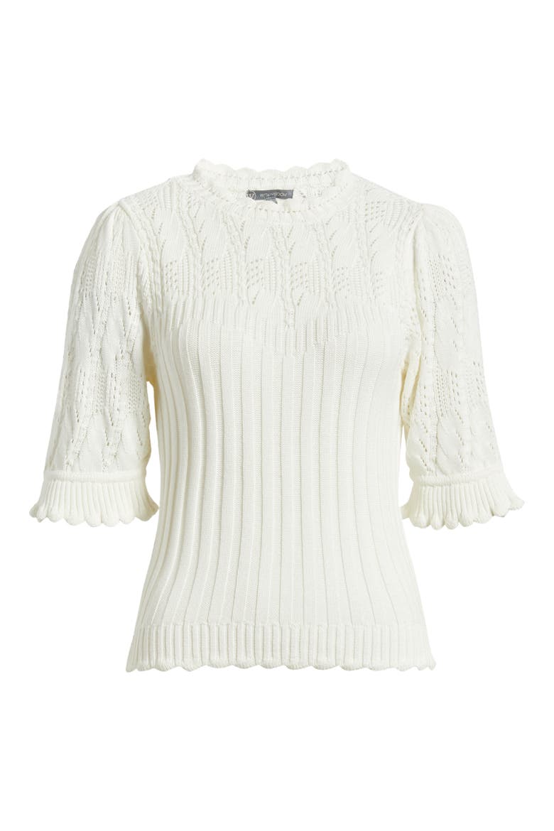 Mixed Stitch Elbow Sleeve Sweater, Alternate, color, OFF WHITE
