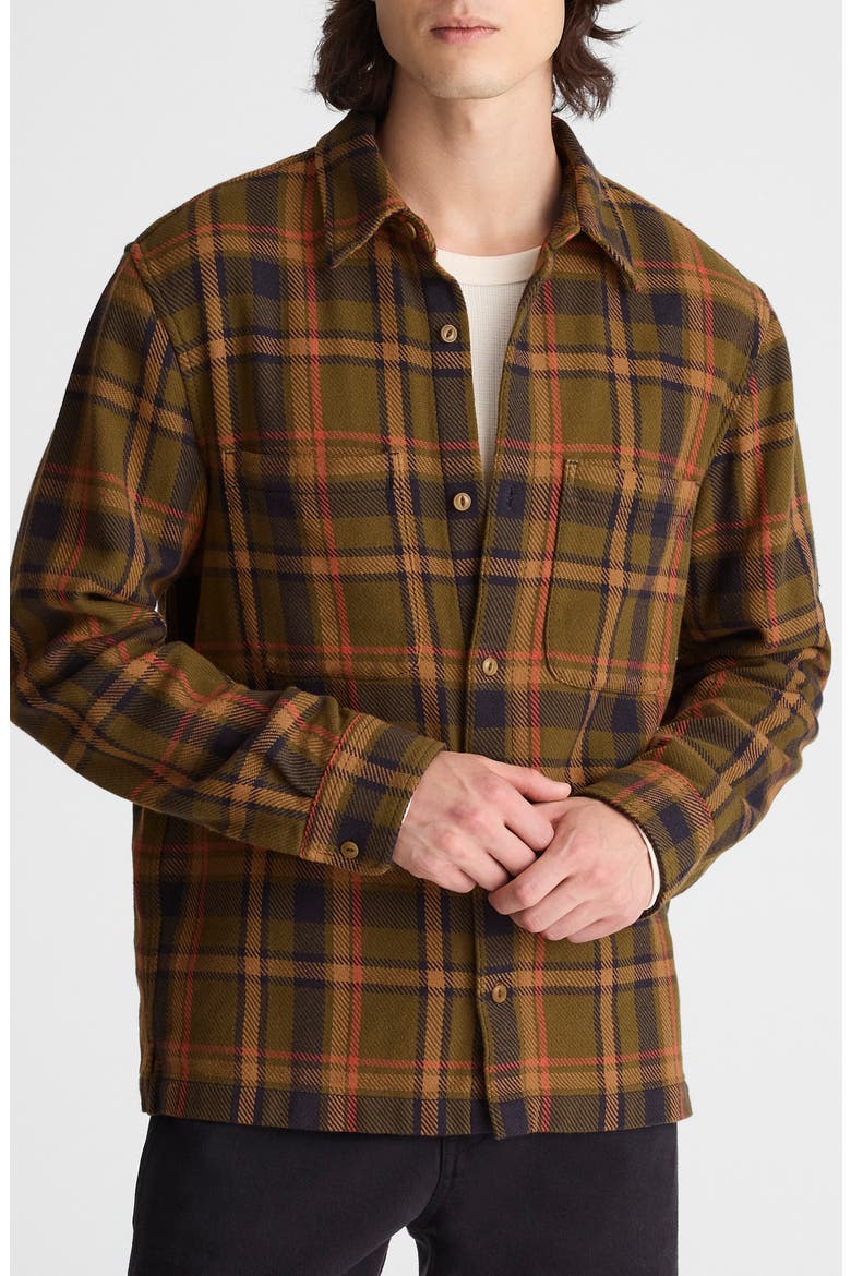 Plaid Midweight Flannel Button-Up Shirt, Main, color, OLIVE PLAID