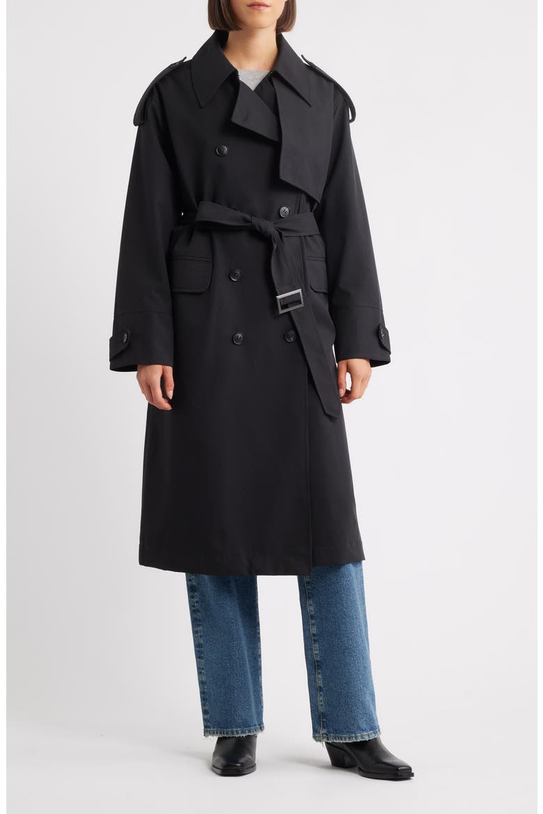 Belted Trench Coat, Main, color, BLACK