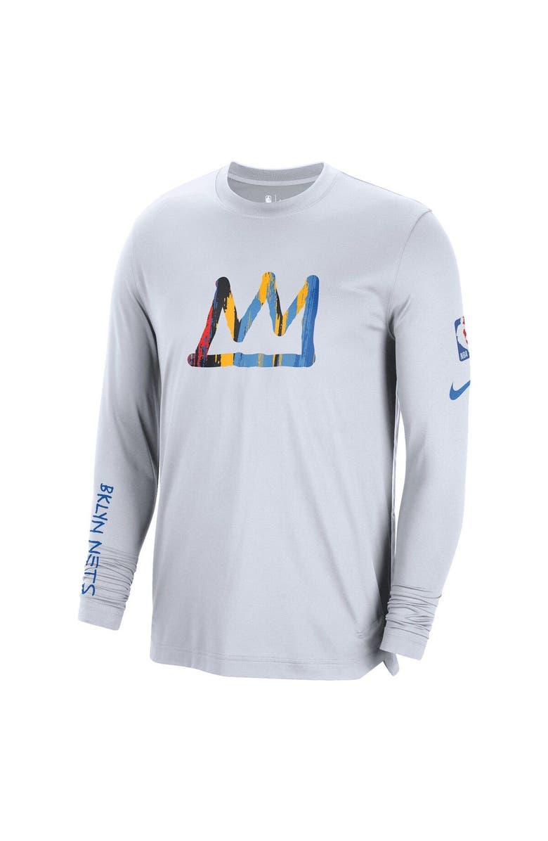 Nike Men's Nike White Brooklyn Nets 2022/23 City Edition Pregame Warmup Long Sleeve Shooting Shirt, Alternate, color, 