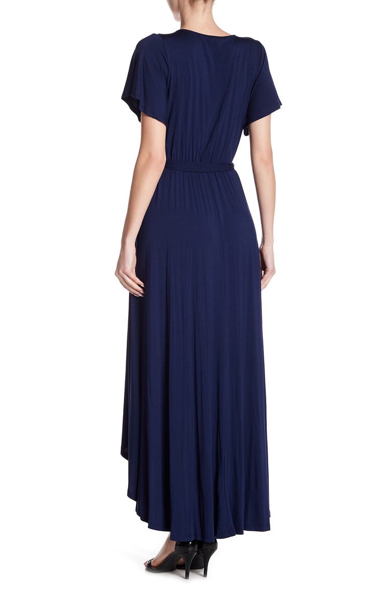 Flutter Sleeve High/Low Wrap Dress, Alternate, color, NAVY