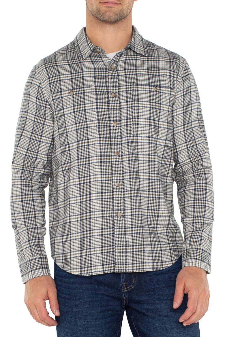 Plaid Double Pocket Button-Up Shirt, Main, color, IVORY NAVY OLIVE