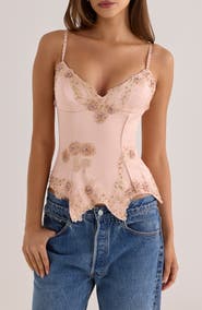 HOUSE OF CB Saloma Embellished Satin Corset Top