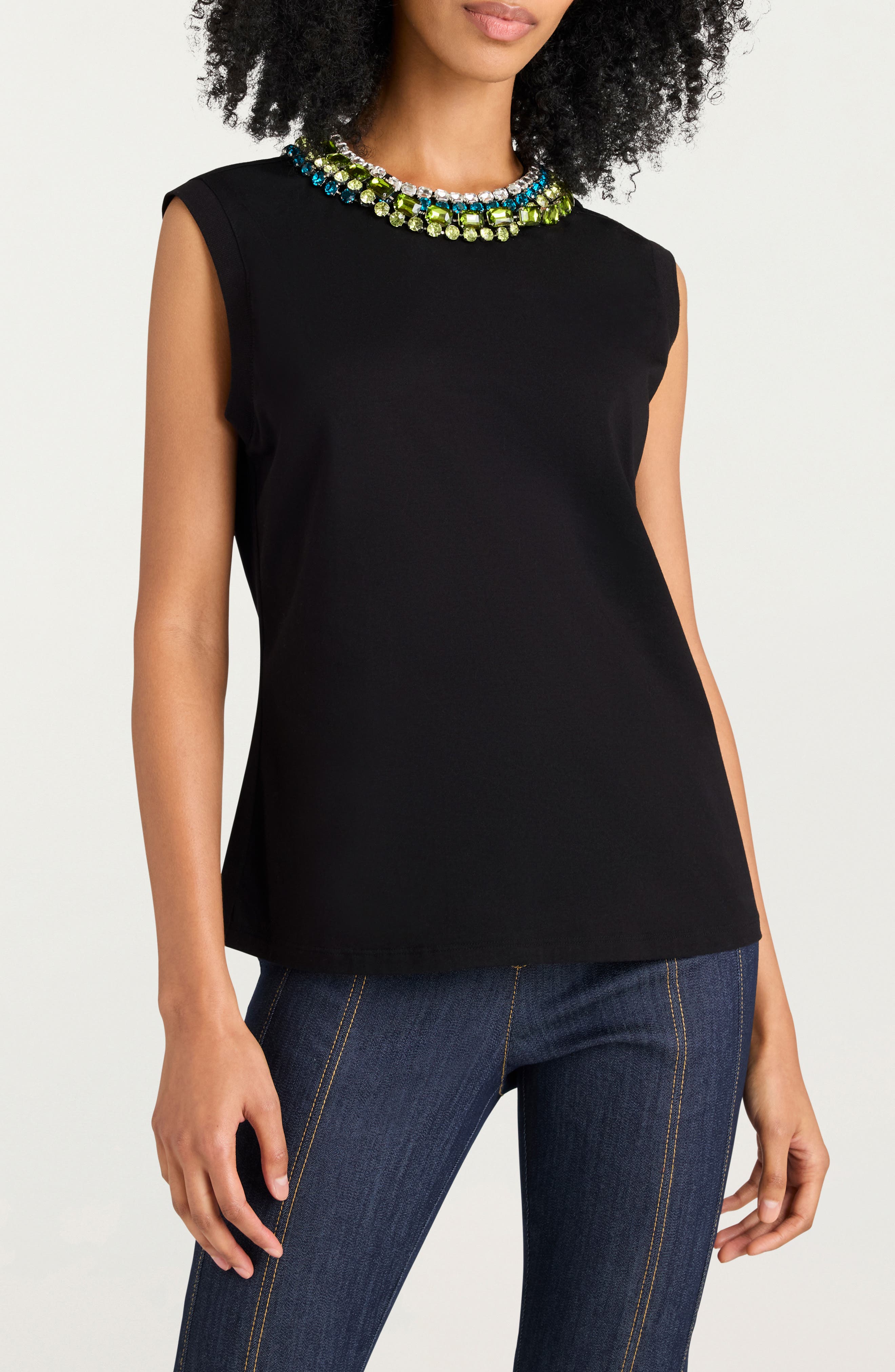 Cinq à Sept Crystal Detail Cotton Tank