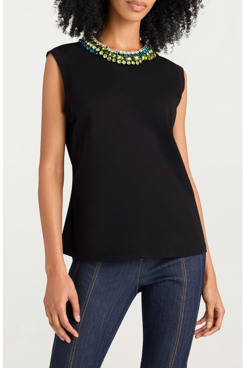 Crystal Detail Cotton Tank, Main, color, BLACK/ MULTI