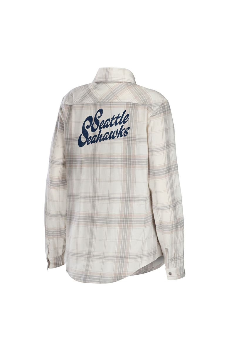 WEAR by Erin Andrews Women's WEAR by Erin Andrews Cream/Gray Seattle Seahawks Plaid Flannel Tri-Blend Long Sleeve Button-Up Shirt, Alternate, color, 