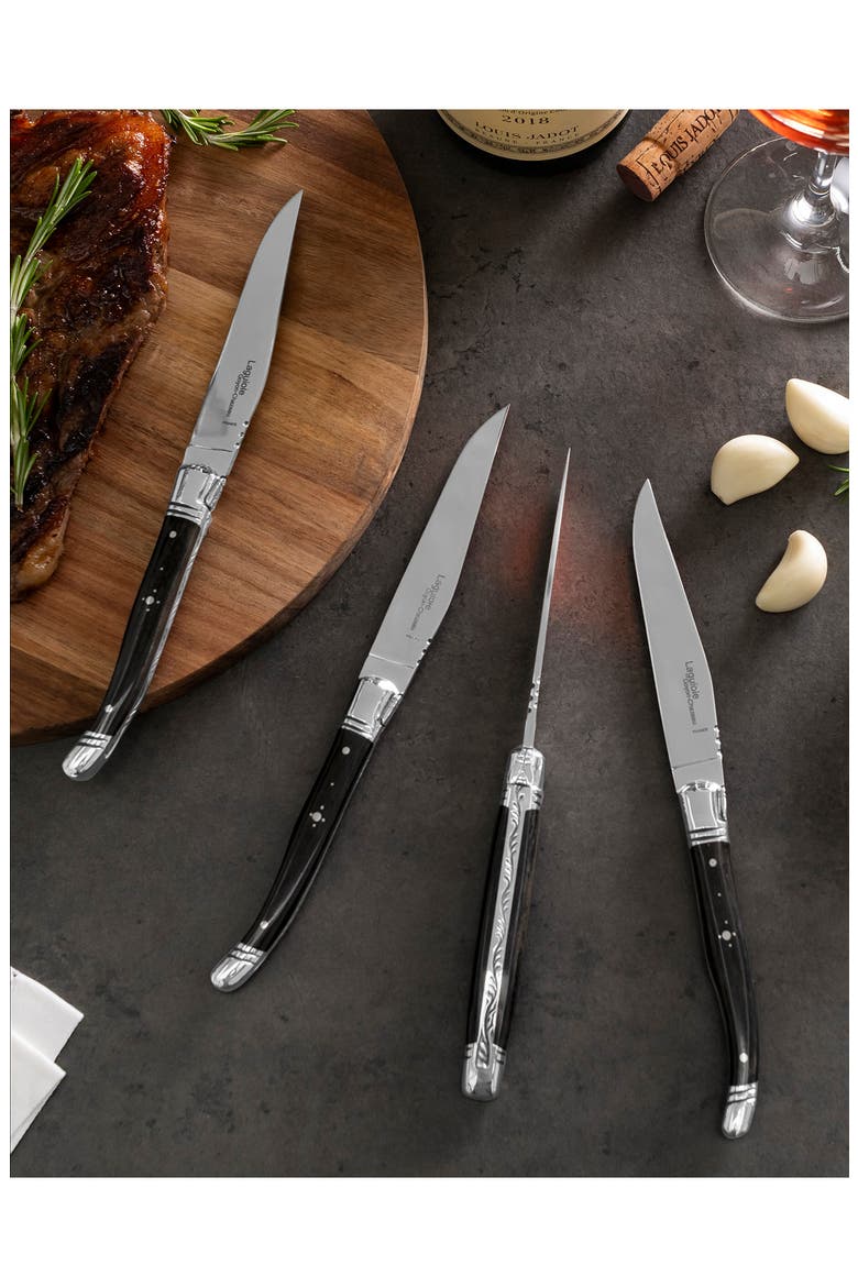 Set of 4 Laguiole Steak Knives, Alternate, color, BLACK