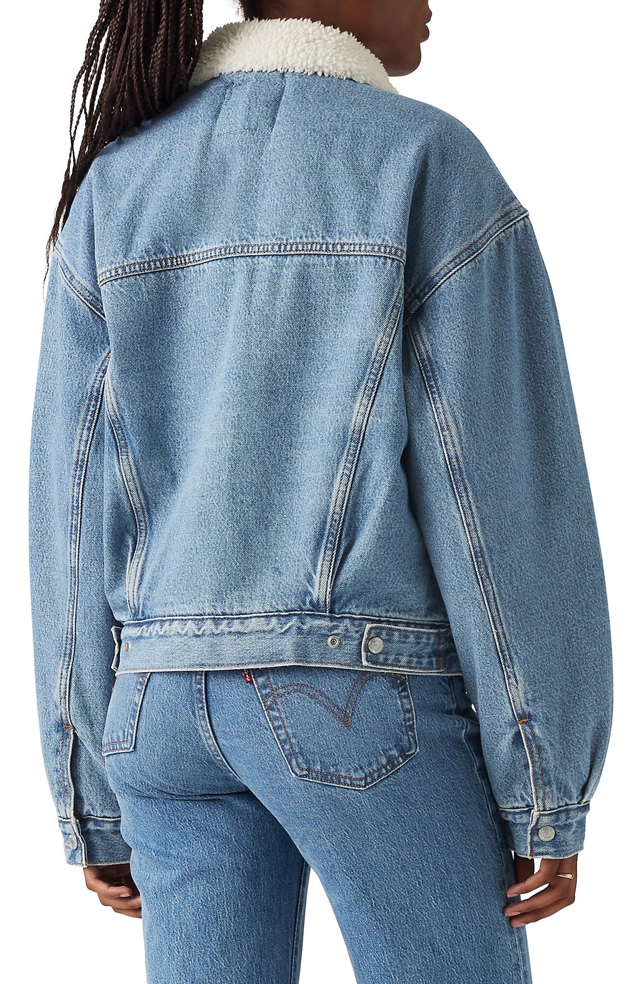 '90s Faux Shearling Lined Denim Trucker Jacket - image 2
