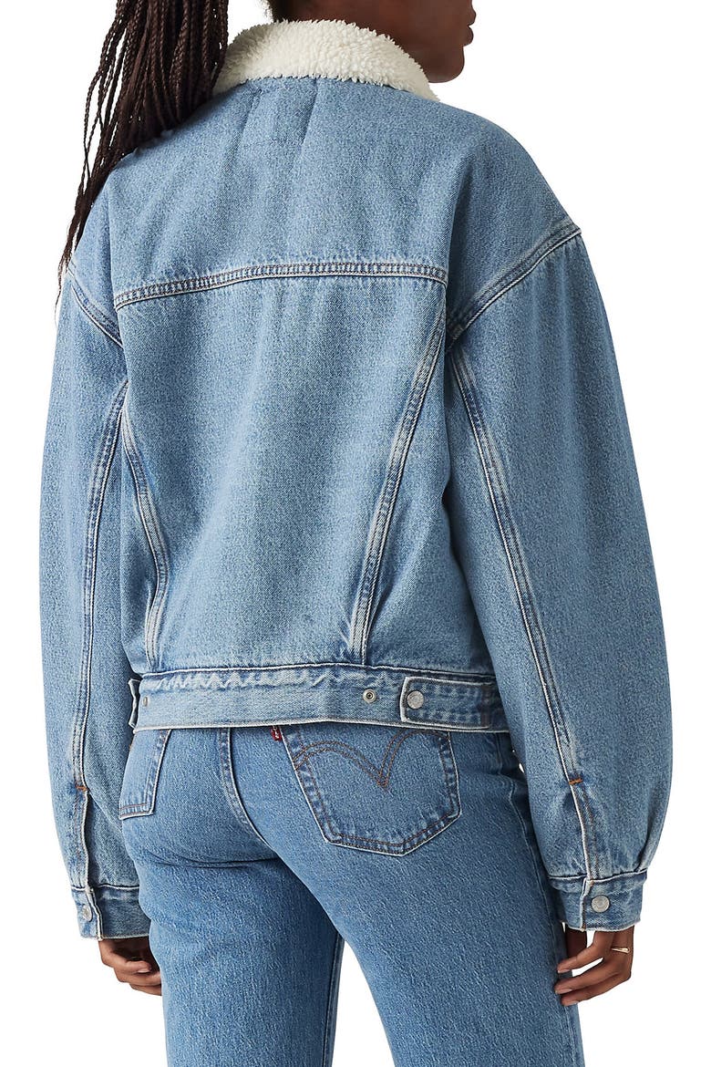 '90s Faux Shearling Lined Denim Trucker Jacket, Alternate, color, INNER ADVENTURER