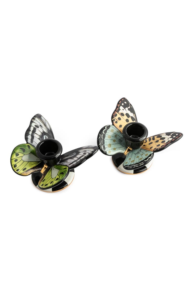Toile Set of 2 Butterfly Candleholders, Main, color, BLACK MULTI