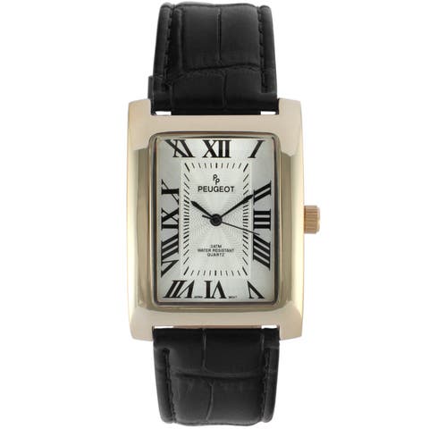 Vintage Roman Numeral Tank Leather Watch - 43x30MM