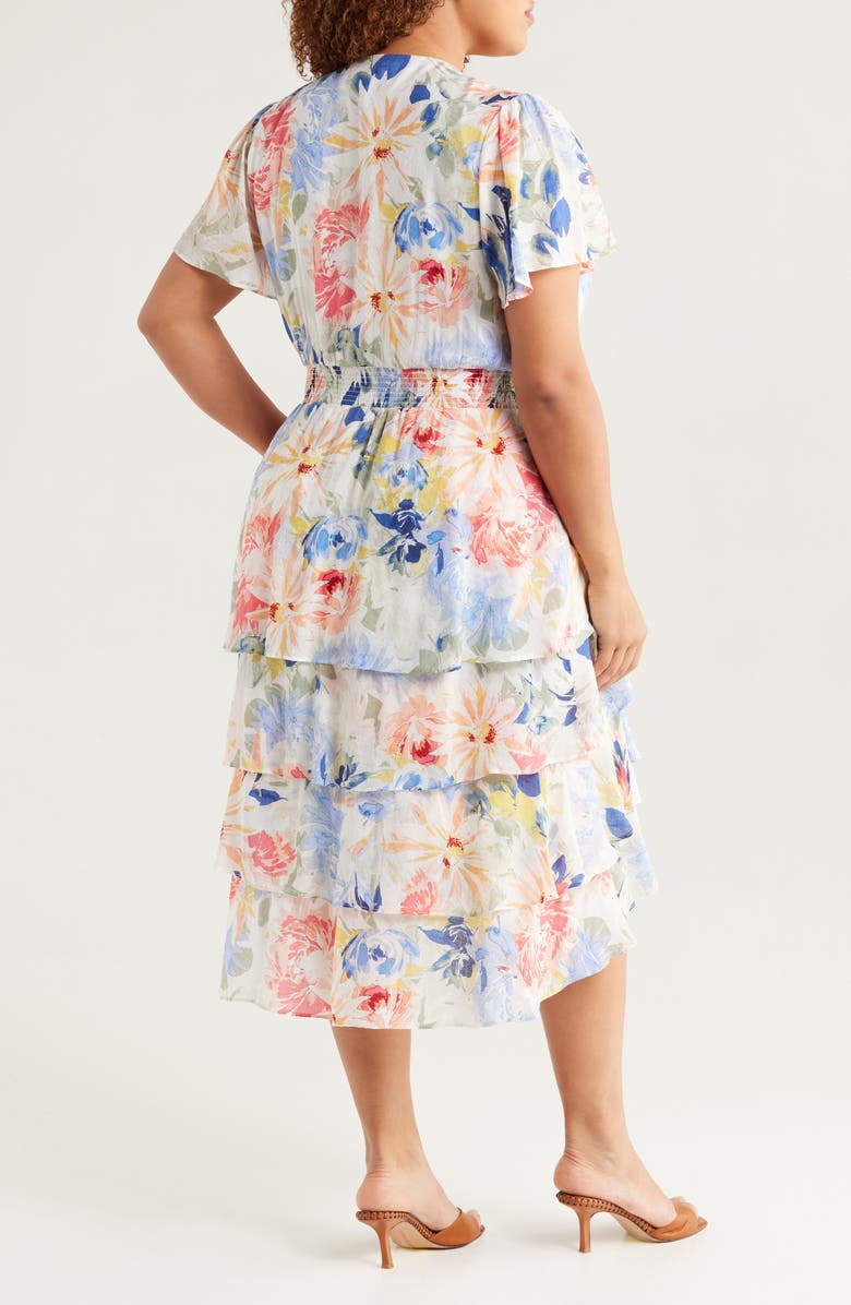 Vince Camuto Floral Tiered Chiffon Cocktail Dress, Alternate, color, Ultra White